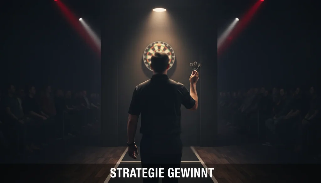 Darts WM Wettstrategien – konzentrierter Spieler analysiert seinen Wurfplan vor dem Dartboard